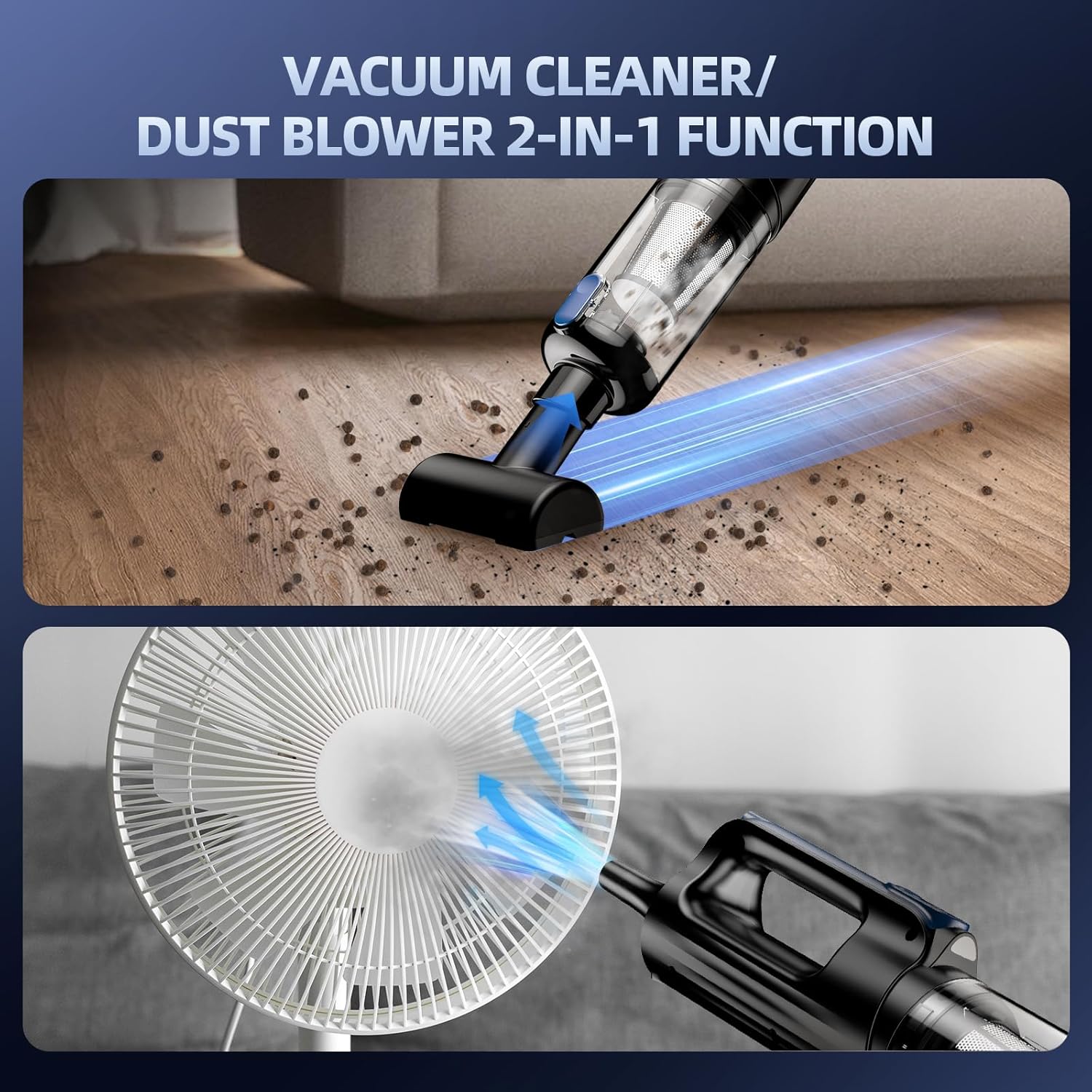 Car Vacuum Portable Cordless, 18000Pa 2 in 1 Vacuum Cleaner&Air Duster, 130W Brushless Motor Handheld Vacuum Cordless with 7800Mah Battery, LED Light, Multi-Nozzles for Car, Home, Office, Pet