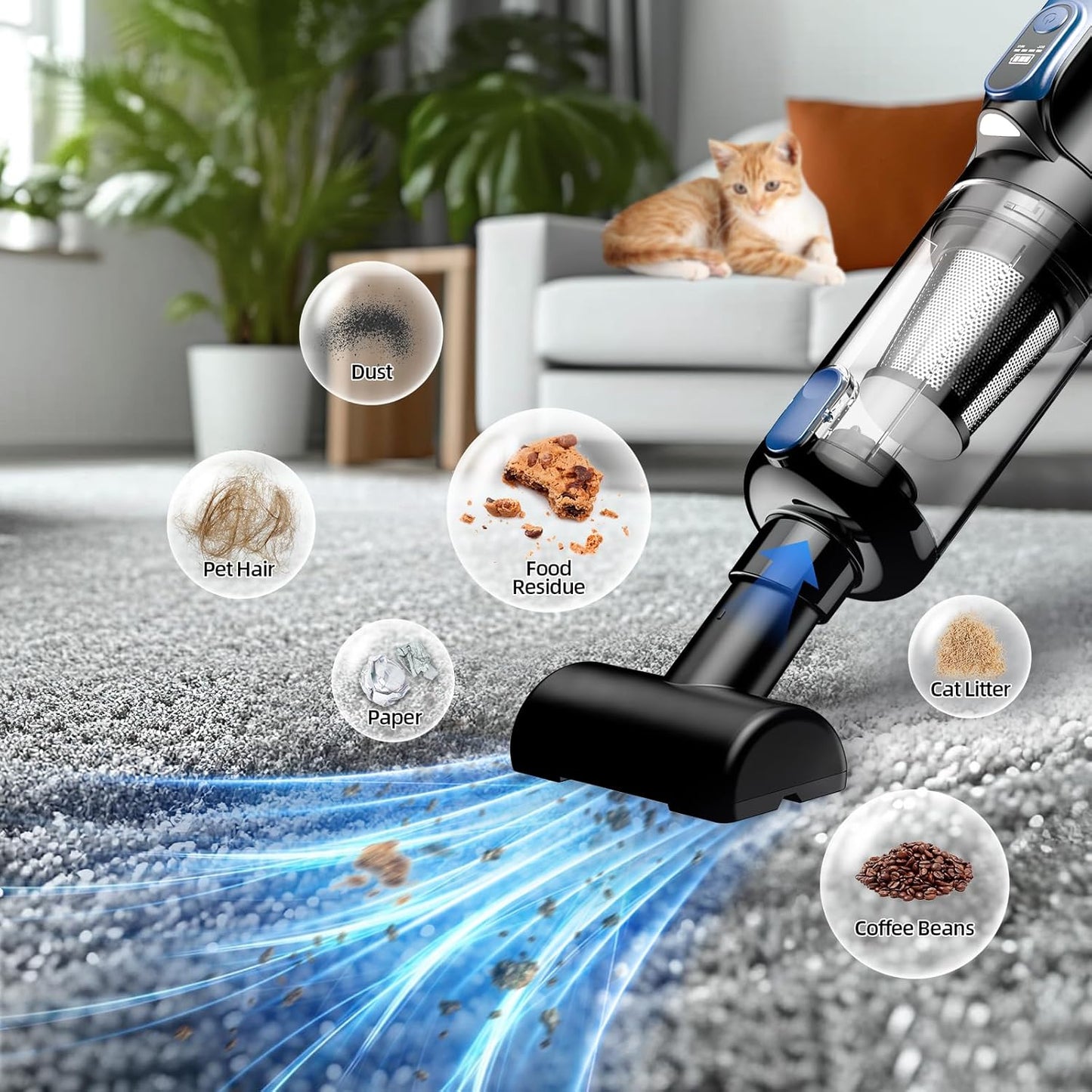 Car Vacuum Portable Cordless, 18000Pa 2 in 1 Vacuum Cleaner&Air Duster, 130W Brushless Motor Handheld Vacuum Cordless with 7800Mah Battery, LED Light, Multi-Nozzles for Car, Home, Office, Pet