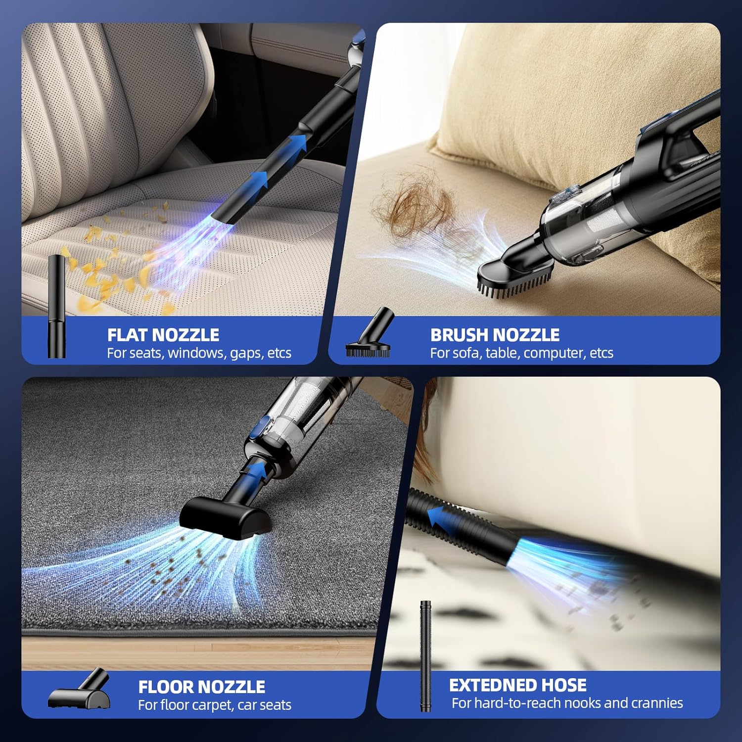 Car Vacuum Portable Cordless, 18000Pa 2 in 1 Vacuum Cleaner&Air Duster, 130W Brushless Motor Handheld Vacuum Cordless with 7800Mah Battery, LED Light, Multi-Nozzles for Car, Home, Office, Pet